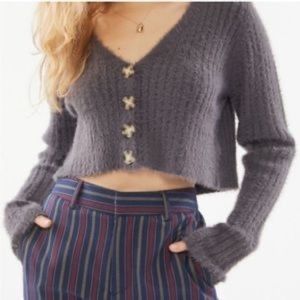 UO Rochelle Fuzzy Cropped Cardigan Size Large